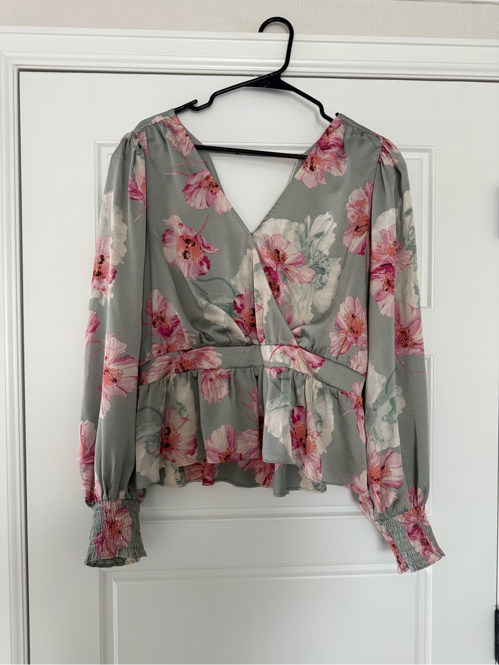 Express Sage Green Floral Wrap Peplum Blouse